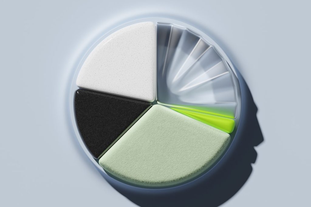 Abstract pie chart with various colored segments representing data distribution.