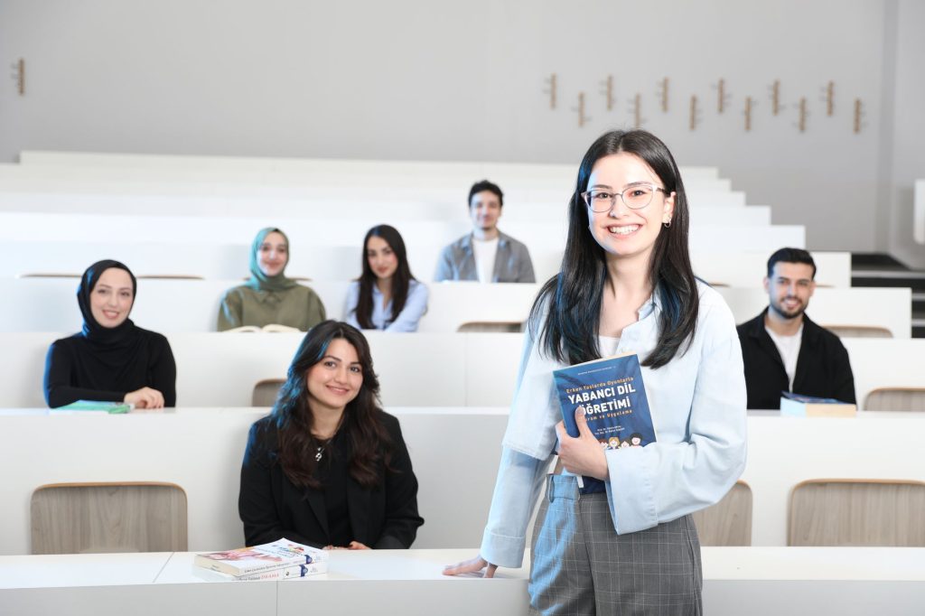 Group of diverse university students in a bright lecture hall, studying language education. — The Impact of Digital Marketing