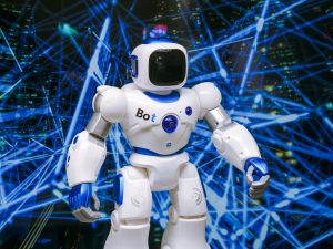 Advanced humanoid robot with glowing blue accents in a digital network setting. — What Is Exceptional and Remarking About Top